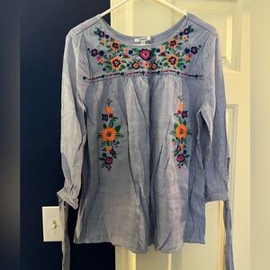 JODIFL Light Blue Floral Embroidered Blouse